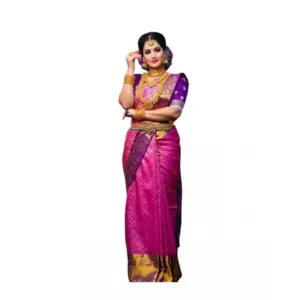 Women's Soft Lichi Silk Printed Saree With Unstitched Blouse 5.5Mtr (Pink)