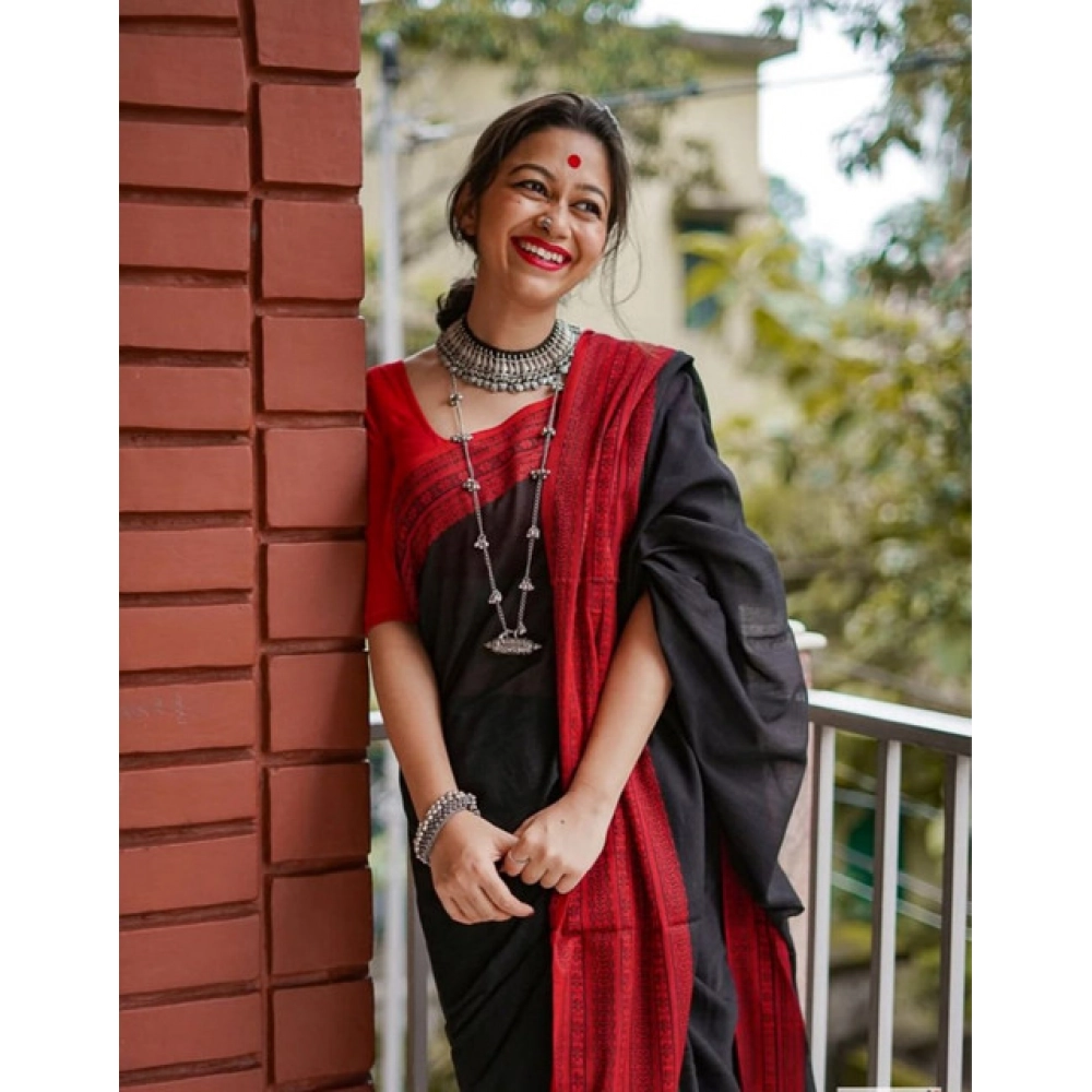 Women's Soft Lilan Printed Saree With Unstitched Blouse 5.5Mtr (Black) - Image 2