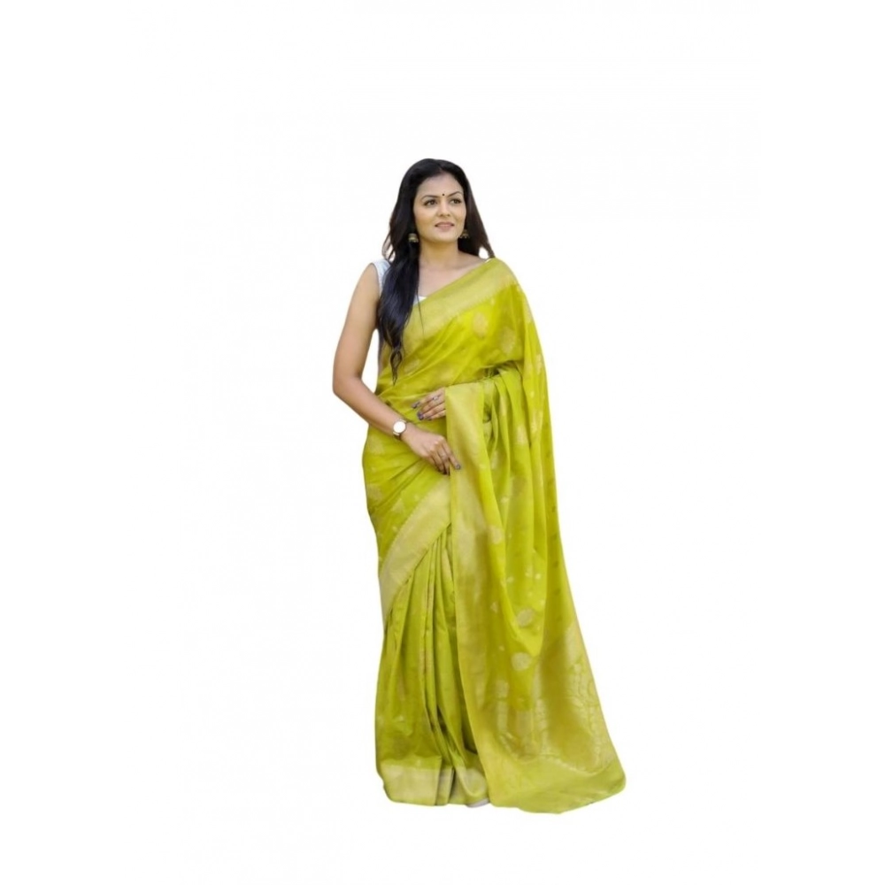 Women's Soft Lichi Silk Printed Saree With Unstitched Blouse 5.5Mtr (Green)