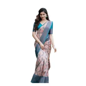 Women's Soft Lichi Silk Printed Saree With Unstitched Blouse 5.5Mtr (Multicolor)
