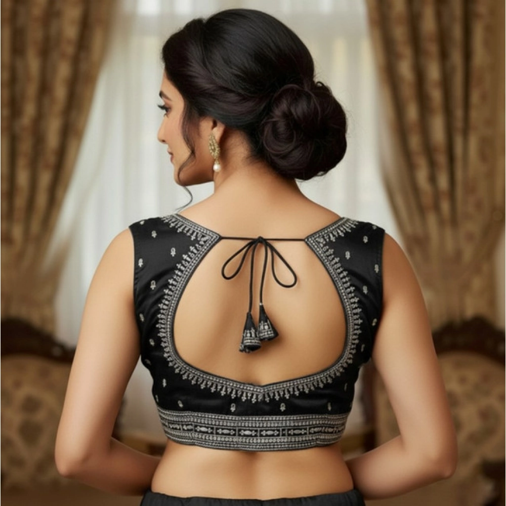 Women's Zimmi Choo Sequin Work V-Neck Padded Blouse (Black 38 Ready (Self Alterable 36–40) - Image 3