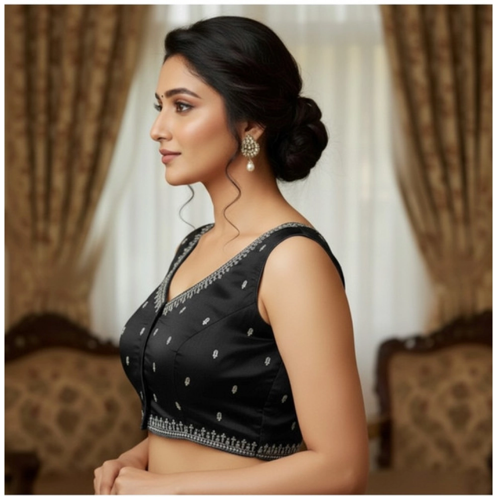 Women's Zimmi Choo Sequin Work V-Neck Padded Blouse (Black 38 Ready (Self Alterable 36–40) - Image 2