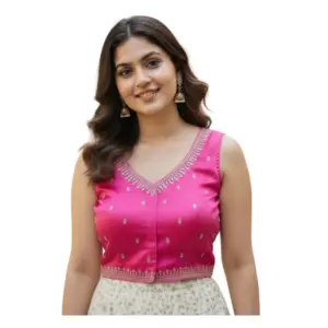 Women's Zimmi Choo Sequin Work V-Neck Padded Blouse (Pink 38 Ready (Self Alterable 36–40)