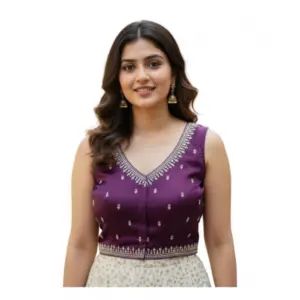 Women's Zimmi Choo Sequin Work V-Neck Padded Blouse (Purple 38 Ready (Self Alterable 36–40)