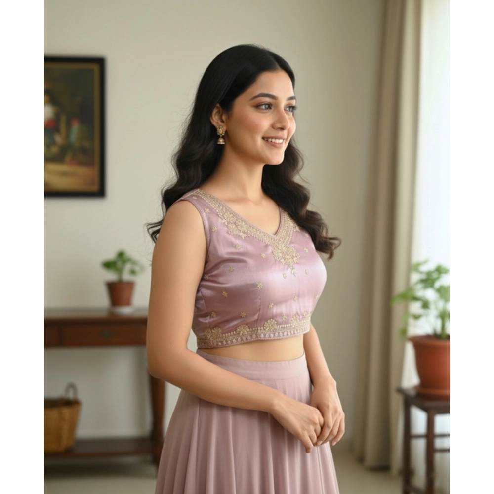 Women's Zimmi Choo Embroidered V-Neck Padded Blouse (Lavender 38 Ready (Self Alterable 36–40) - Image 2