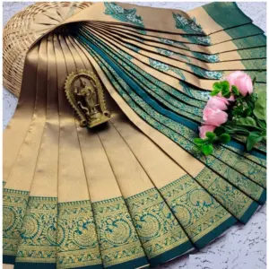 Women's Soft Silk Printed Saree With Unstitched Blouse 5.5Mtr (Gold)