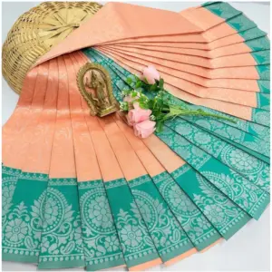 Women's Soft Silk Printed Saree With Unstitched Blouse 5.5Mtr (Orange)