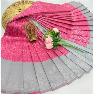 Women's Soft Silk Printed Saree With Unstitched Blouse 5.5Mtr (Mejentha)