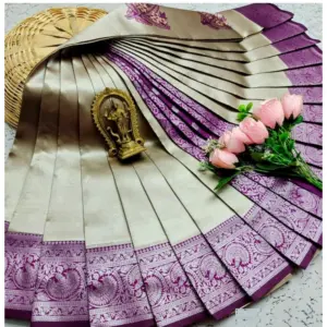 Women's Soft Silk Printed Saree With Unstitched Blouse 5.5Mtr (Purple)