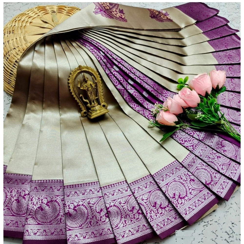 Women's Soft Silk Printed Saree With Unstitched Blouse 5.5Mtr (Purple)