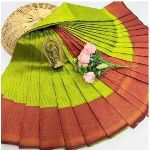 Women's Soft Silk Printed Saree With Unstitched Blouse 5.5Mtr (Green)