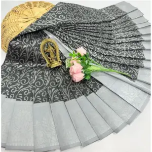 Women's Soft Silk Printed Saree With Unstitched Blouse 5.5Mtr (Grey)