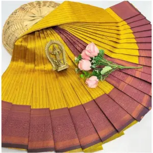 Women's Soft Silk Printed Saree With Unstitched Blouse 5.5Mtr (Mustred)