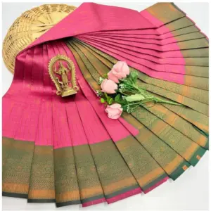 Women's Soft Silk Printed Saree With Unstitched Blouse 5.5Mtr (Pink)