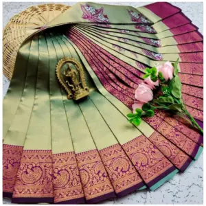 Women's Soft Silk Printed Saree With Unstitched Blouse 5.5Mtr (
Pista Green)