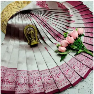 Women's Soft Silk Printed Saree With Unstitched Blouse 5.5Mtr (Silver Brown)