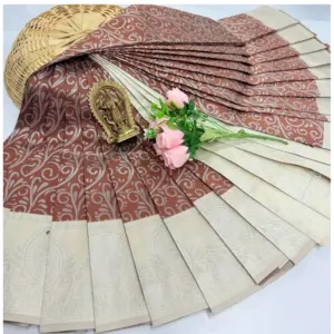 Women's Soft Silk Printed Saree With Unstitched Blouse 5.5Mtr (Brown)