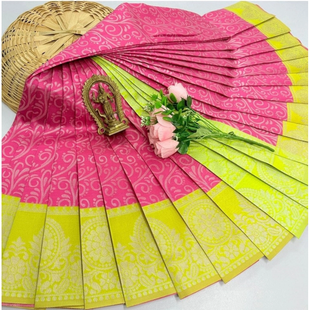 Women's Soft Silk Printed Saree With Unstitched Blouse 5.5Mtr (Pink)