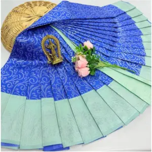 Women's Soft Silk Printed Saree With Unstitched Blouse 5.5Mtr (Royal Blue)