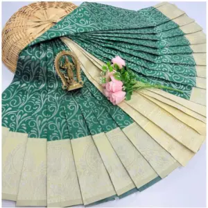 Women's Soft Silk Printed Saree With Unstitched Blouse 5.5Mtr (Green)