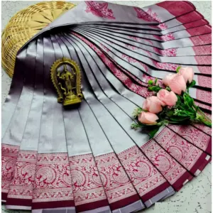 Women's Soft Silk Printed Saree With Unstitched Blouse 5.5Mtr (Dark Grey)