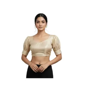 Women's Erode Silk V Neck Padded Blouse (Beige, 38 Ready Size (Self-Alterable 36–40)