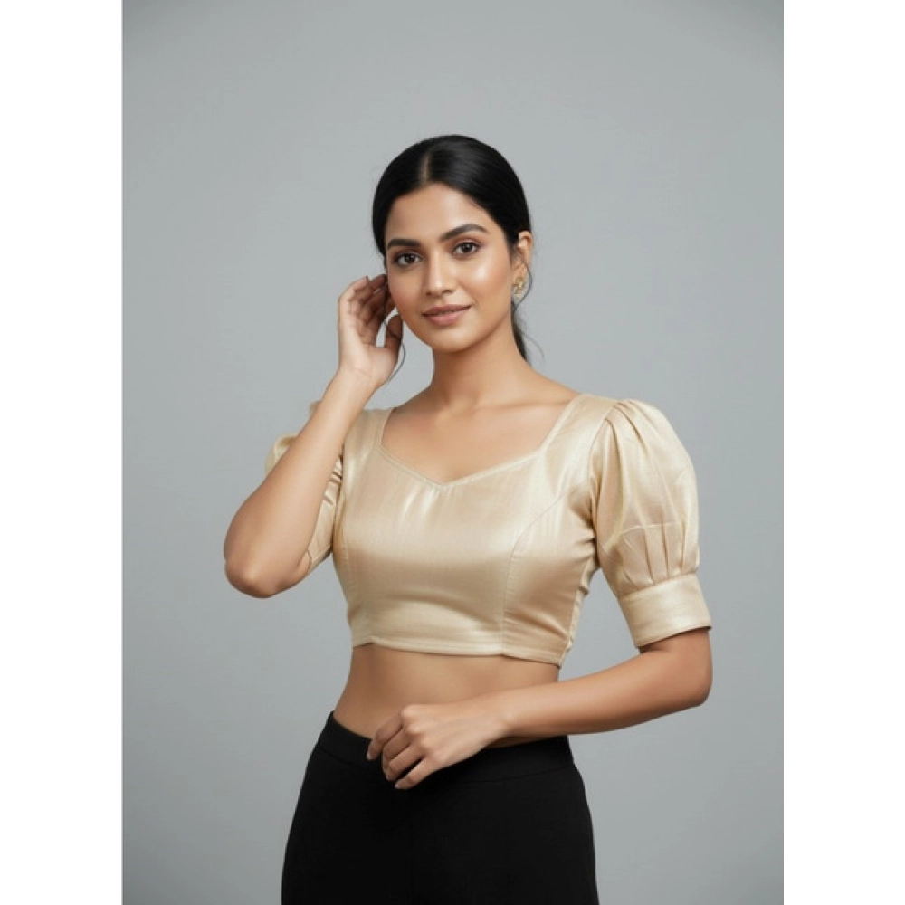 Women's Erode Silk V Neck Padded Blouse (Beige, 38 Ready Size (Self-Alterable 36–40) - Image 3