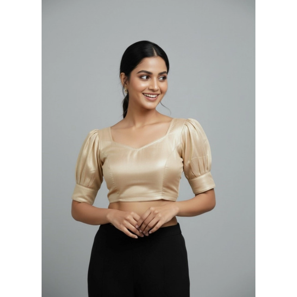 Women's Erode Silk V Neck Padded Blouse (Beige, 38 Ready Size (Self-Alterable 36–40) - Image 2