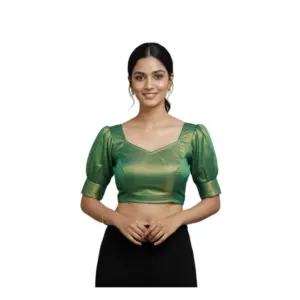 Women's Erode Silk V Neck Padded Blouse (Green, 38 Ready Size (Self-Alterable 36–40)