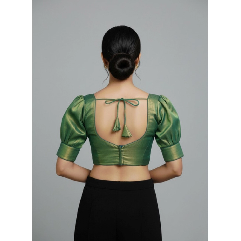 Women's Erode Silk V Neck Padded Blouse (Green, 38 Ready Size (Self-Alterable 36–40) - Image 4