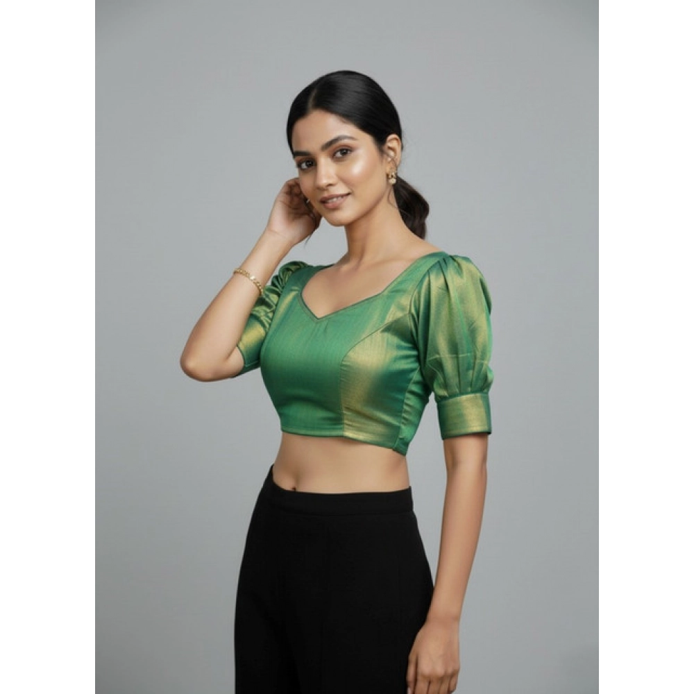 Women's Erode Silk V Neck Padded Blouse (Green, 38 Ready Size (Self-Alterable 36–40) - Image 3