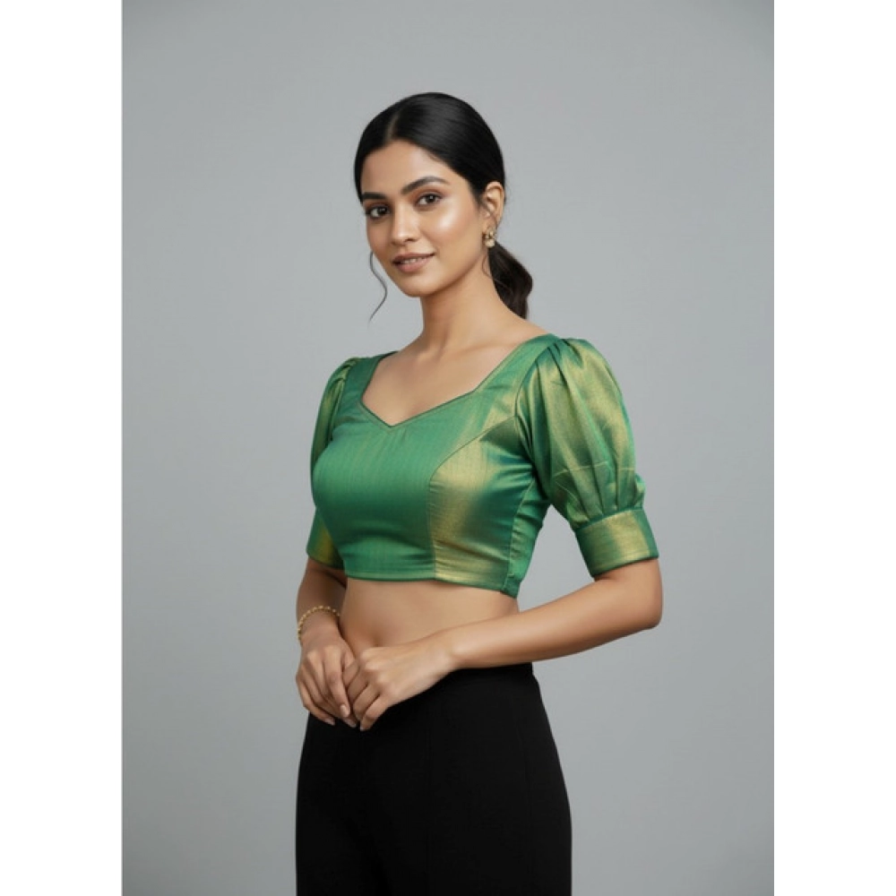 Women's Erode Silk V Neck Padded Blouse (Green, 38 Ready Size (Self-Alterable 36–40) - Image 2