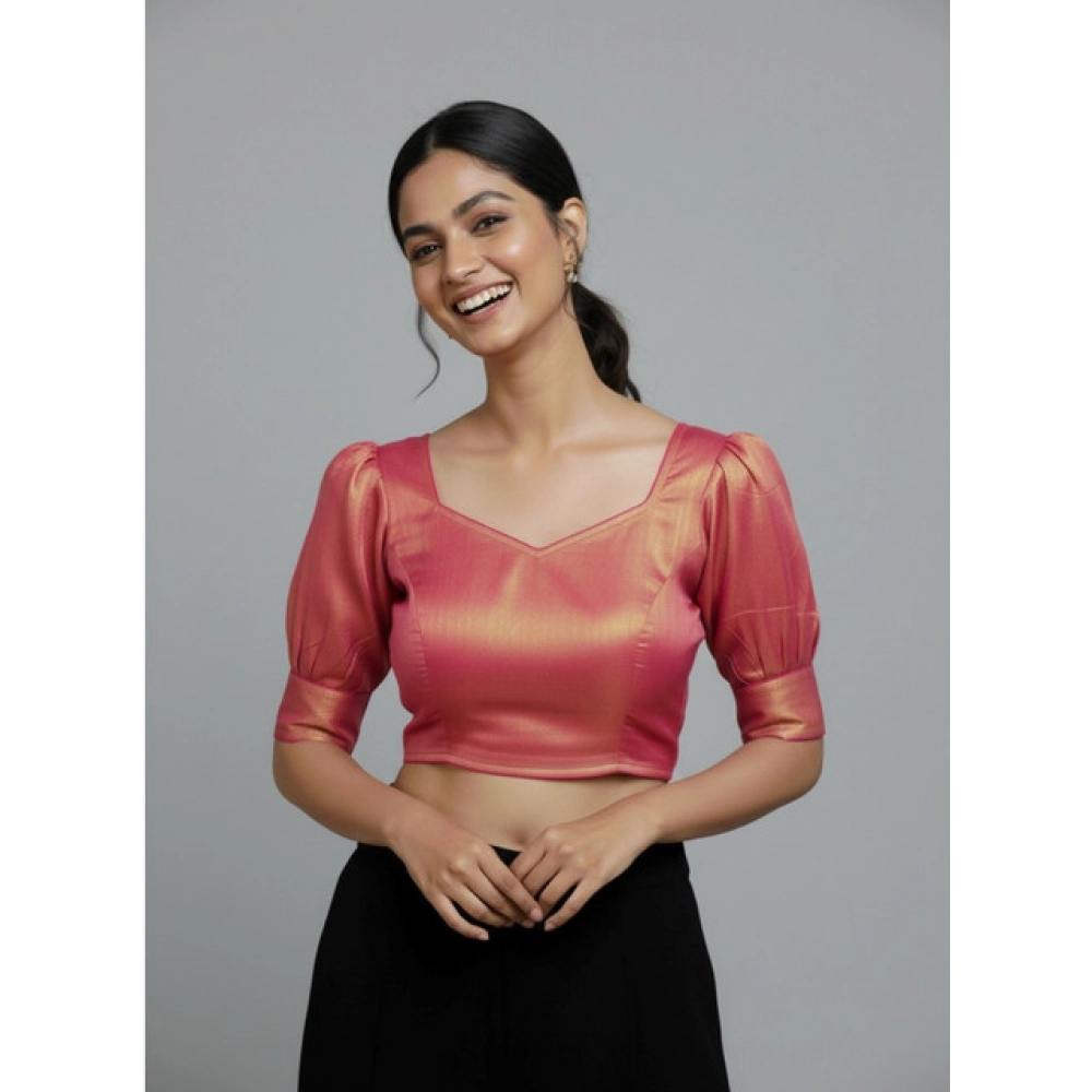 Women's Erode Silk V Neck Padded Blouse (Pink, 38 Ready Size (Self-Alterable 36–40) - Image 3