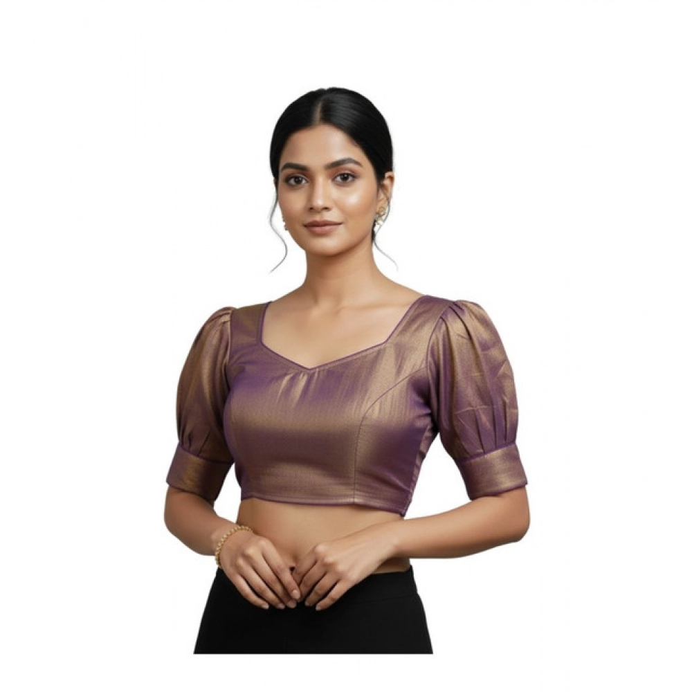 Women's Erode Silk V Neck Padded Blouse (Purple, 38 Ready Size (Self-Alterable 36–40)