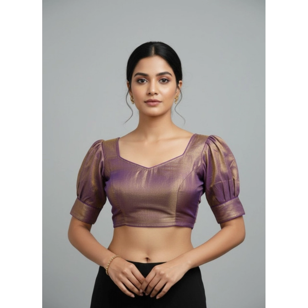 Women's Erode Silk V Neck Padded Blouse (Purple, 38 Ready Size (Self-Alterable 36–40) - Image 2