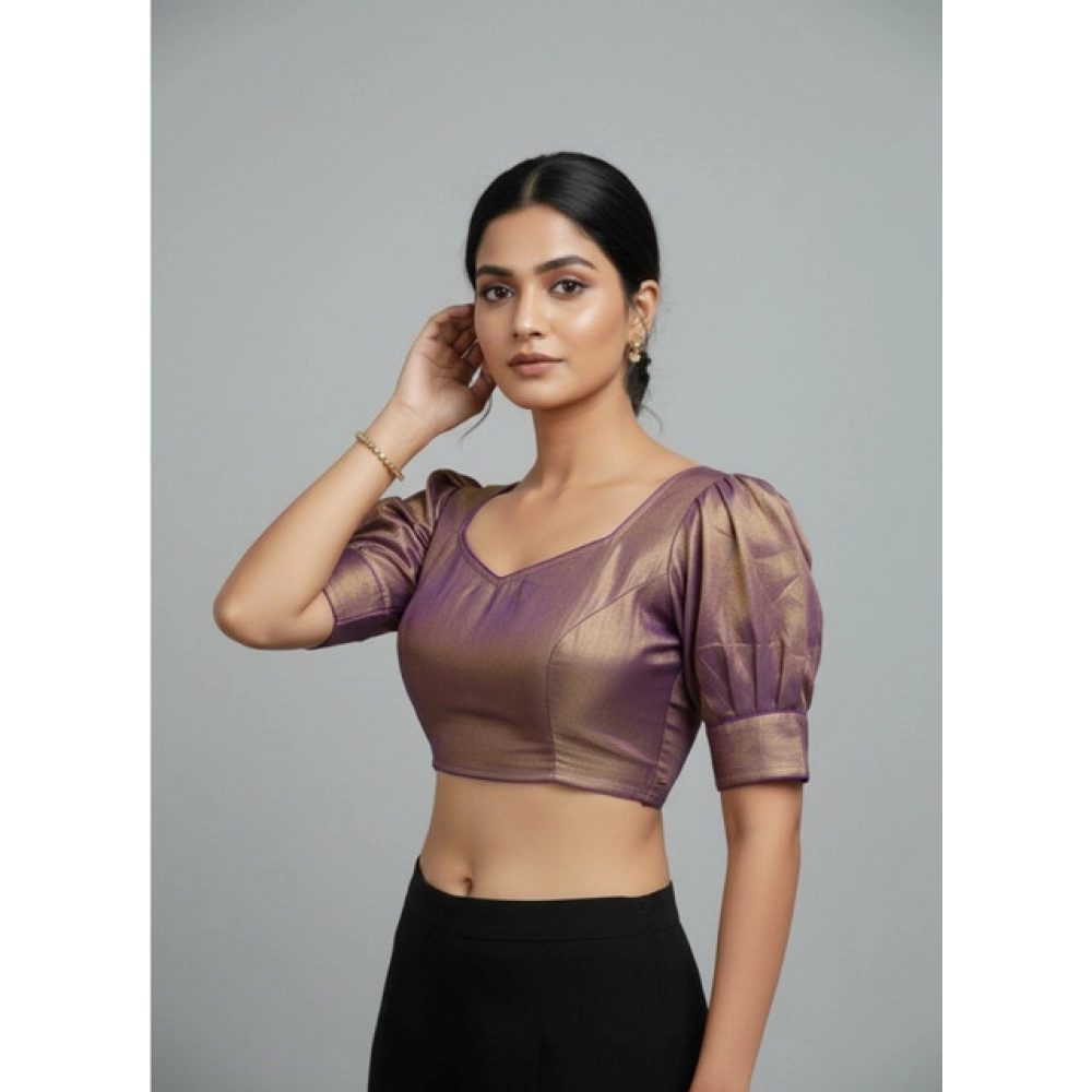 Women's Erode Silk V Neck Padded Blouse (Purple, 38 Ready Size (Self-Alterable 36–40) - Image 4