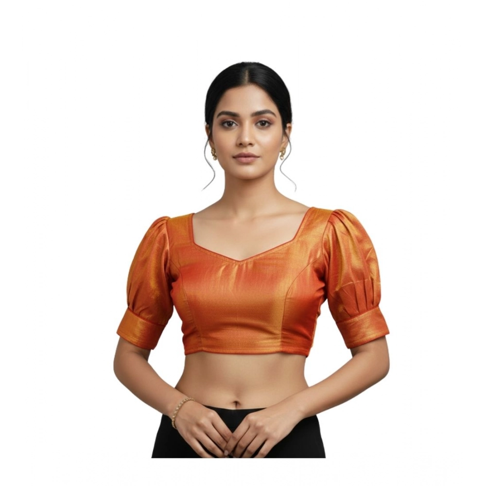 Women's Erode Silk V Neck Padded Blouse (Red, 38 Ready Size (Self-Alterable 36–40)