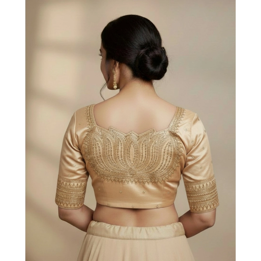 Women's Vichitra Silk V Neck Padded Blouse (Beige, 38 Ready Size (Self-Alterable 36–40) - Image 2