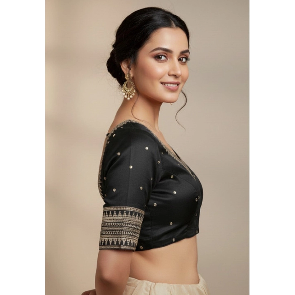 Women's Vichitra Silk V Neck Padded Blouse (Black, 38 Ready Size (Self-Alterable 36–40) - Image 3