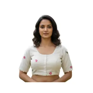 Women's Cambric Cotton Round Neck Padded Blouse (White, 38 Ready Size (Self-Alterable 36–40)