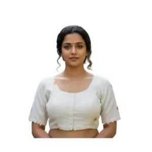 Women's Cambric Cotton Round Neck Padded Blouse (White, 38 Ready Size (Self-Alterable 36–40)