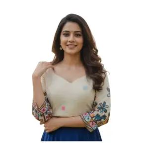 Women's Cambric Cotton Round Neck Padded Blouse (White, 38 Ready Size (Self-Alterable 36–40)