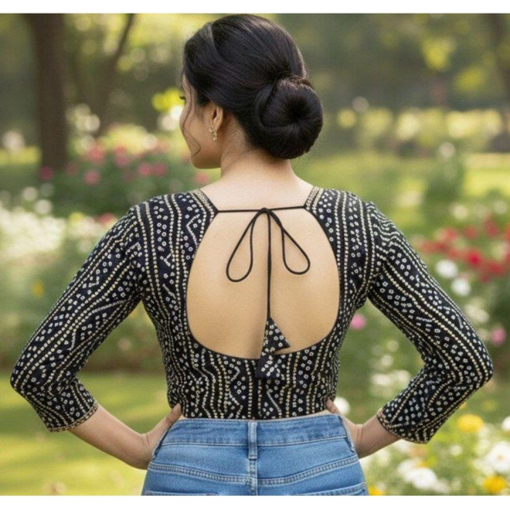 Women's Rayon Sabyasachi Style Round Neck Padded Blouse (Black, 38 Ready Size (Self-Alterable 36–40) - Image 3