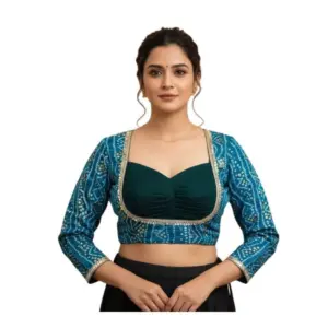 Women's Rayon Sabyasachi Style Round Neck Padded Blouse (Sky-Blue, 38 Ready Size (Self-Alterable 36–40)