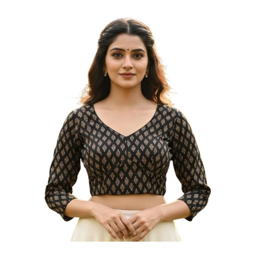 Women's Ajrakh Cotton Halter Neck Padded Blouse (Black, 38 Ready Size (Self-Alterable 36–40)