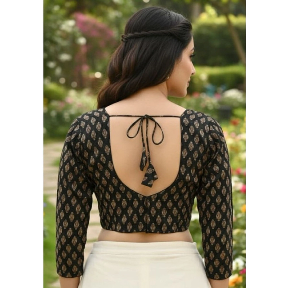 Women's Ajrakh Cotton Halter Neck Padded Blouse (Black, 38 Ready Size (Self-Alterable 36–40) - Image 2