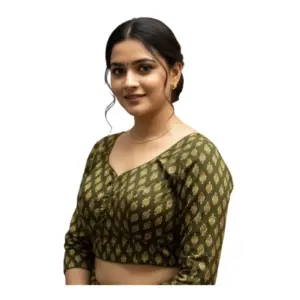 Women's Ajrakh Cotton Halter Neck Padded Blouse (Olive, 38 Ready Size (Self-Alterable 36–40)