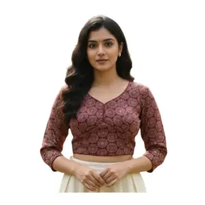 Women's Ajrakh Cotton Halter Neck Padded Blouse (Maroon, 38 Ready Size (Self-Alterable 36–40)
