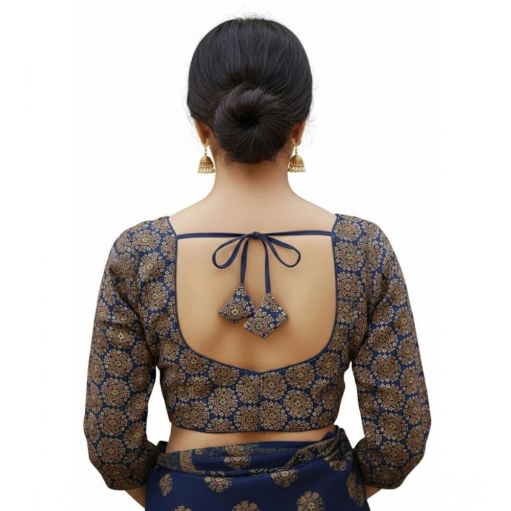Women's Ajrakh Cotton Halter Neck Padded Blouse (Navy, 38 Ready Size (Self-Alterable 36–40) - Image 2