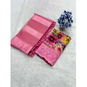 Women's Georgette Embroidered Saree With Unstitched Blouse 5.5Mtr (Pink)